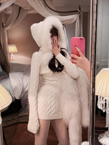 

dresses 2022 winter elegant bodycon y2k mini dress woman hooded pure color short party dress casual long sleeve knitted dress korea chic, Black;gray