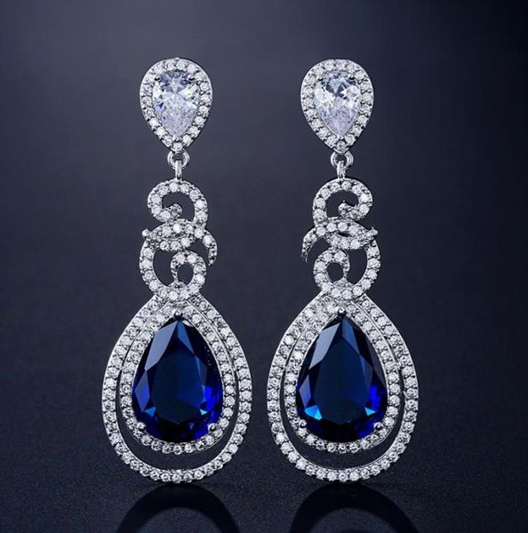 

platinum plated cz teardrop bridal earrings sparkle statement earrings water drop zircon evening earrings wedding jewelry women gi2706830, Silver