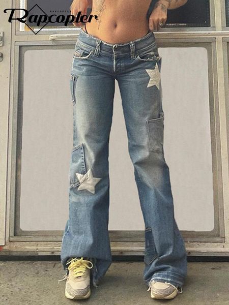 

dresses rapcopter y2k star pockets jeans women zipper button retro mom jeans aesthetic korean haruku streetwear low wais trousers, White;black