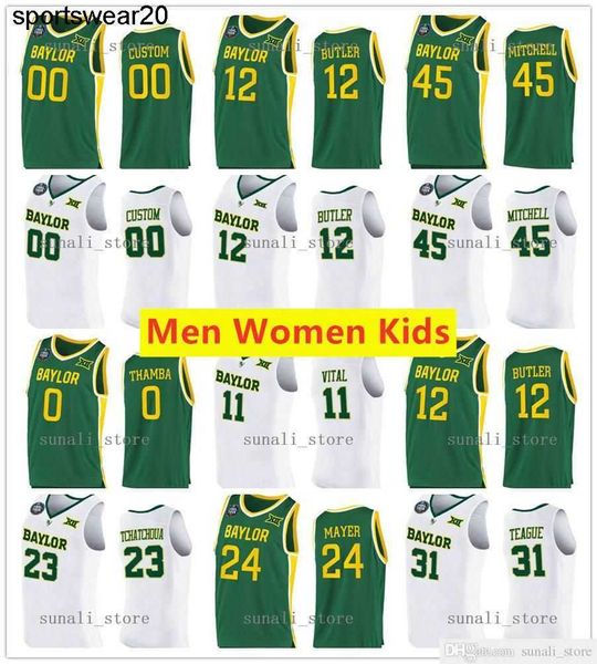 

custom ncaa baylor bears college basketball jerseys 12 jared butler 45 davion mitchell 0 flo thamba 4 lj cryer 10 ada, Black;red