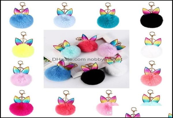 

keychains fashion aessories 13 styles pom keychain hairball cute animal ear keyrings car key ring women handbag pendant decor drop7612651, Silver