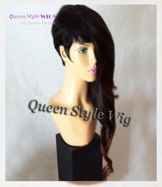 

new celebrity rihanna asymmetric hairstyle wig synthetic short black brown color african american party wigs for black woman9284617