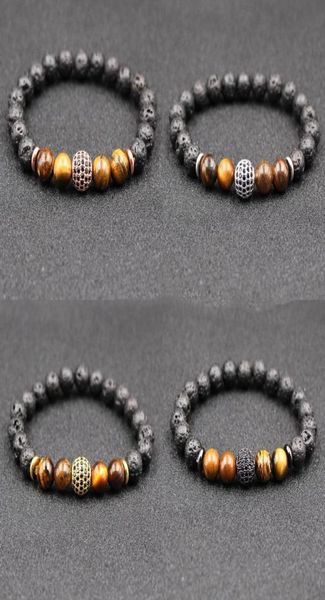 

4 styles natural black lava stone beads elastic bracelet tiger eye stone bracelet volcanic rock beaded hand strings brass bracelet8134126