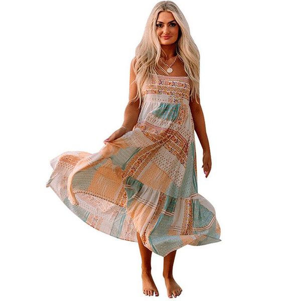 

wholesale bohemian dress multicolor patchwork print sundress for women's, Red