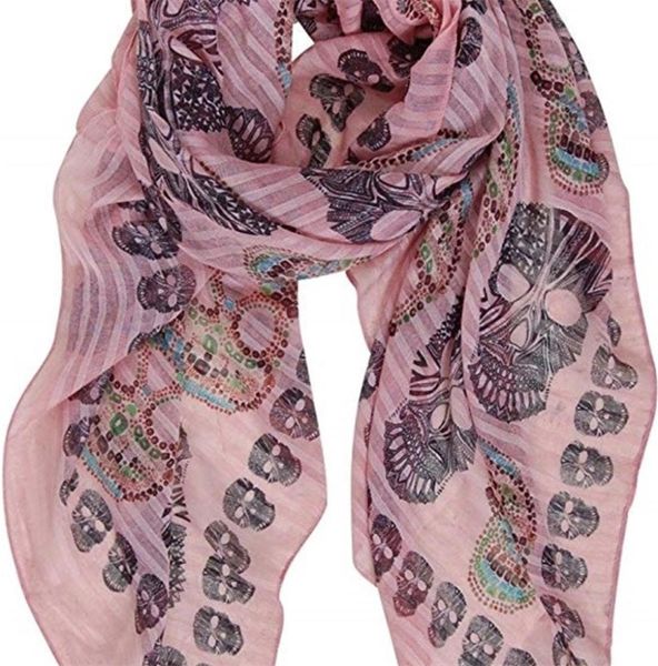 

sugar skull scarf long oversized lightweight printed shawl wrap drop y2010074437150, Blue;gray