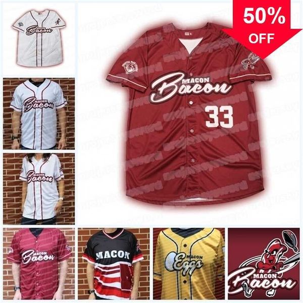 

xflsp glamit macon bacon macon eggs 100% stitched embroidery s baseball jerseys custom any name & number men women youth, Black
