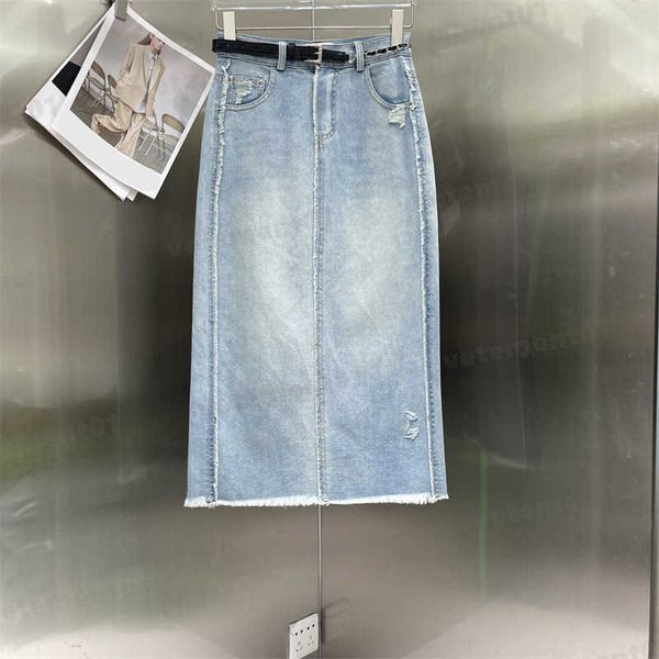 

designer dress skirts light coloured distressed washed 3d patterned waistband denim half skirt soft lightweight fabric thin luxury summer wo, Black