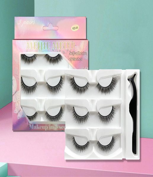 

3d mink selfadhesive 3pairsset natural false eyelashes soft light eyelashes with tweezer makeup kit no glue needed1826631