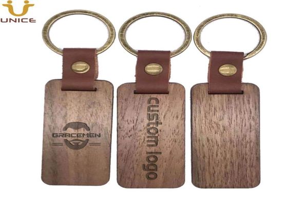 

moq 50pcs customized logo leather keychain with wood pendant luggage decoration key ring diy anniversary souvenir gifts8460320