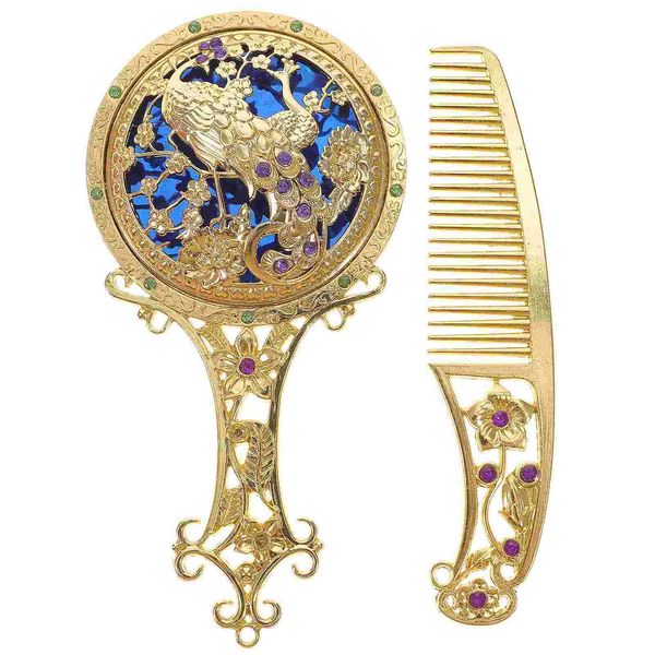 

makeup tools mirror hand vintage comb makeup set handheld vanity metal pocket hair travel portable retro mini brush held women handle mirror