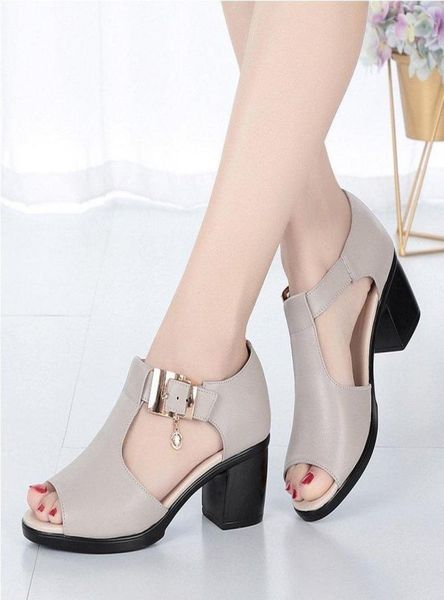 

sandals women summer 2022 med heels peep toe shoes slippers fashion desiger pu leather casual wedding pumps shoe womansandals8932784, Black