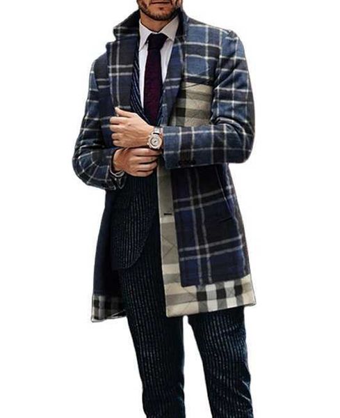 

popular men's tweed plaid coat jacket casual business long sleeves singlebreasted winter men's coat cjvc, Black