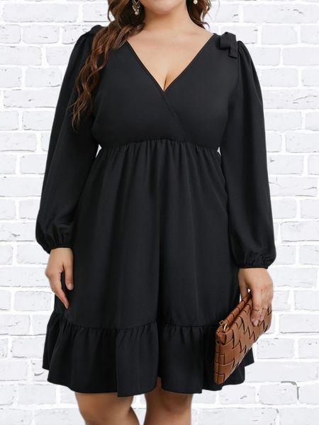 

dresses plus size black loose dress women's long sleeve v neck oversized casual 4xl fashion dresses 2022 autumn large elegant clothing