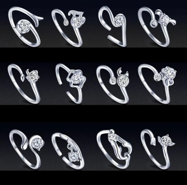 

horoscope sign ring female opening cz rings 12 retro couple twelve signs fashion jewelry for women gift drop ship5575778, Golden;silver