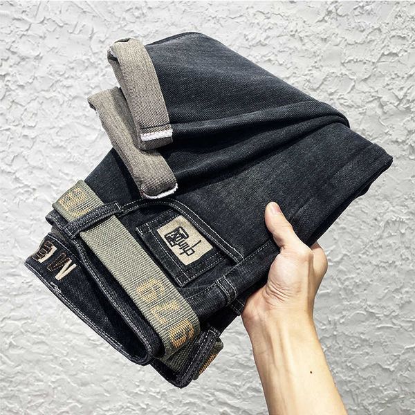 

2023 versatile embroidery stretch jeans for men spring fit jeans for men stretch pants for men, Blue