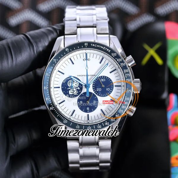 

new 42mm snoop award 50th anniversary os quartz chronograph mens watch 310.32.42.50.02.001 blue ceramic bezel white dial stainless steel bra, Slivery;brown