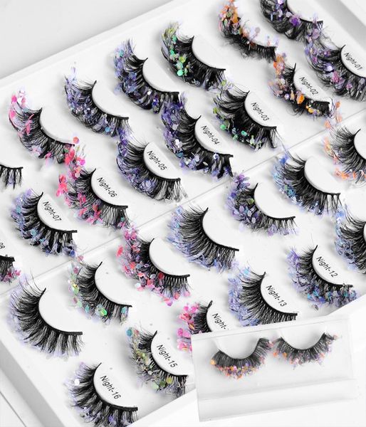 

fashion thick curly 3d nightluminous false eyelashes soft light reusable handmade messy crisscross sequined fake lashes multilaye4894979