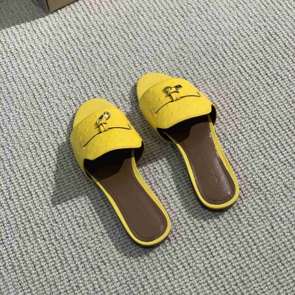 

lp piana summer slides embellished ostrich pattern slippers luxe sandals shoes genuine leather open toe casual flats for women luxury design, Black