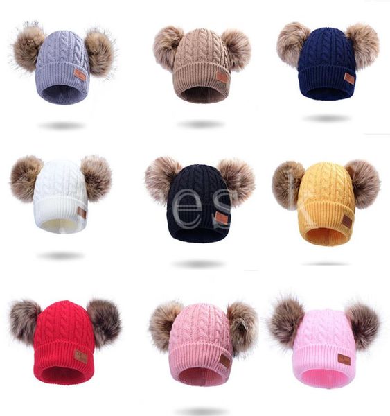 

10 styles new winter hat boys girls knitted beanies thick baby cute hair ball cap infant toddler warm cap boy girl pom poms warm h2307118, Blue;gray