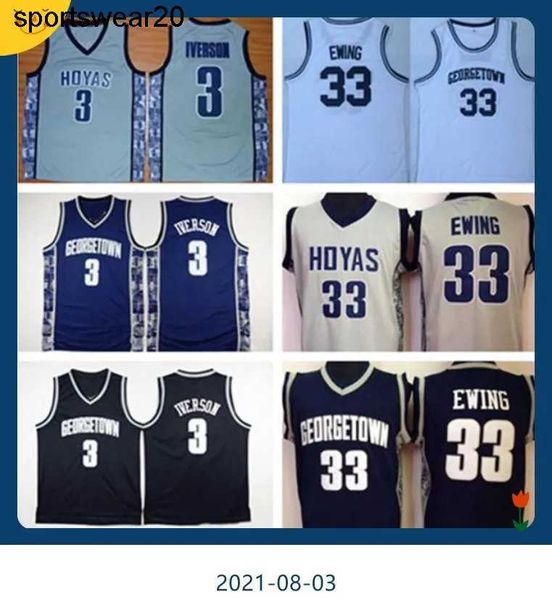 

custom ncaa mens georgetown hoyas 3 allen iverson jerseys 33 patrick ewing university basketball shirt stitched jersey, Black;red