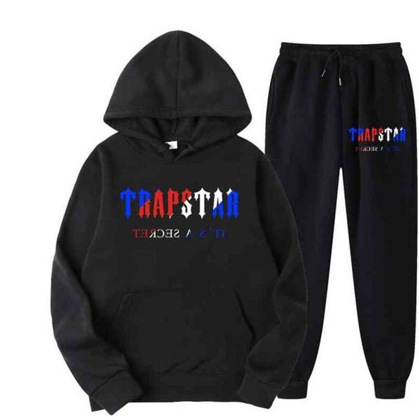 

tracksuit trapstar brand printed sportswear men's t shirts 16 colors warm two pieces set loose hoodie sweatshirt pants jogging leisure2, White;black