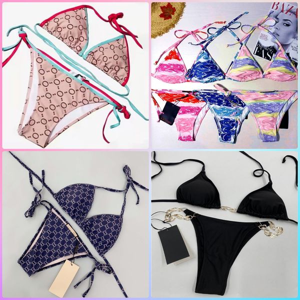 

designers letter bikinis three pie set women summer swimwear high waist elastic swimming suit for female