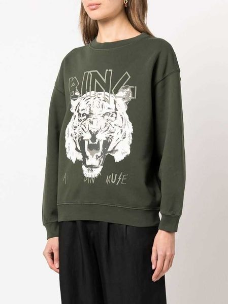 

b anine fashion women's 23ss classic cotton sweatshirt a bing new digital print fleece cotton army green crew neck pullover sweater, Black