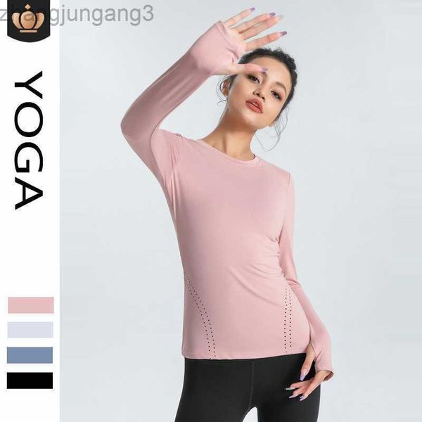 

designer t shirt alo yoga long sleeve tight slim sports t-shirt round neck elastic breathable yoga long sleeve for women, White