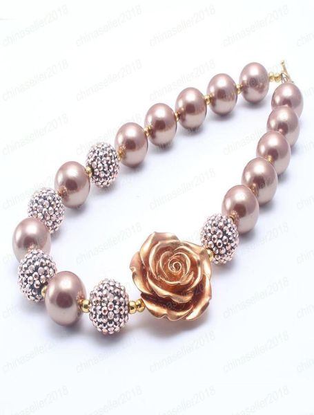 

rose flower kid chunky necklace gold color pearl beads fashion bubblegum bead chunky necklace children jewelry for toddler girls4620516, Silver