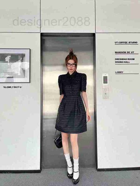 

basic & casual dresses designer summer new classic minimalist style black contrast white button collar short sleeve waist wrapped dress vtzq, Black;gray