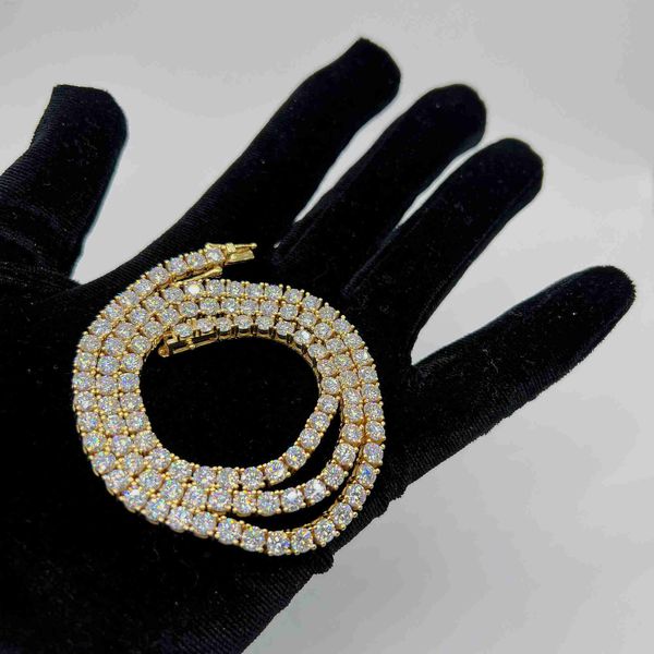 

2023 new fashion wholesale 925 sterling silver gold plated 3mm 4mm 5mm necklace moissanite tennis chain