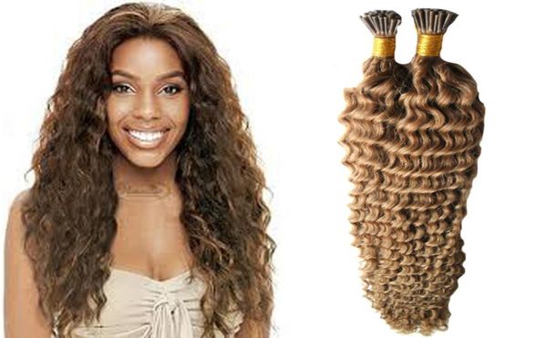 

8 light brown keratin tip hair extension 100gstrands prebonded human hair extensions i tip extensions 100s deep curly hair capsu9408278, Black