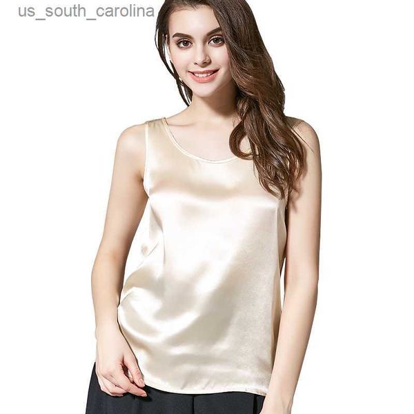 

camis tank women real silk blouse sleeveless shirts satin tunic summer loose casual solid plus size s-xxl l230522, White