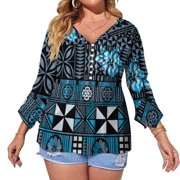 

and black pink pacific heritage sublimation print button three quarter tshirt samoan design polynesian casual women tshirt si, White
