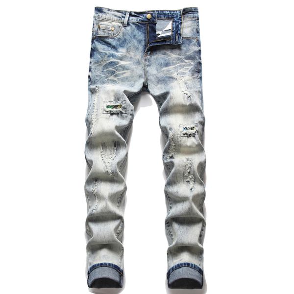 

designer mens jeans hip-hop fashion zipper hole wash jean pants retro torn fold stitching men design motorcycle riding cool slim pant jeans, Blue