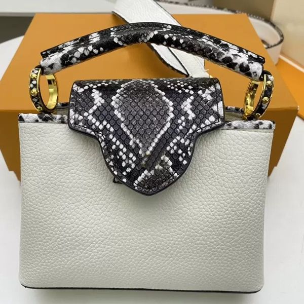 

2023 women handbag crossbody bag handle tote taurillon leather python skin patchwork classic l letter flap closure removable shoulder strap, Black;red