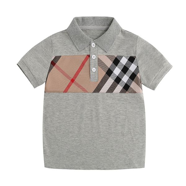 

cute new baby boys girls plaid t-shirts summer kids short sleeve t-shirt turn-down collar children tees child clothes, Blue