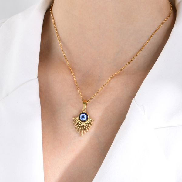 

women's pendant necklace personalized and trendy stainless steel fan-shaped pendant necklace inlay eye beads jewelry gift yw72pn-1849, Golden;silver