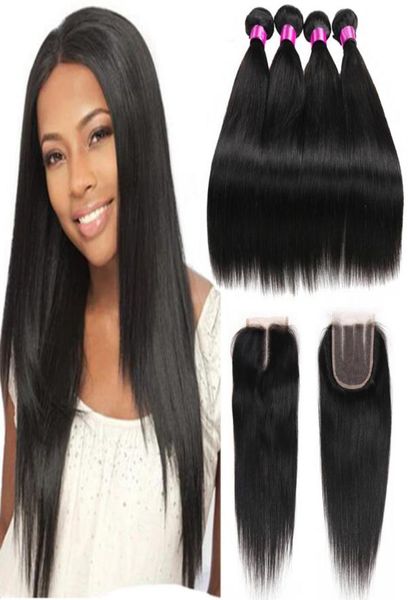 

peruvian malaysian indian brazilian virgin straight weaves hair with closure 8a human hair with closure 3 or 4 bundles with closur4615172, Black;brown