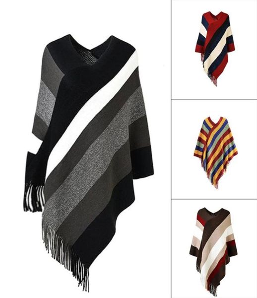 

winter cloak women soft knitted print tassel cardigan capes shawl coat ponchos national wind sweater shawl elegant cape poncho lj21555949, Blue;gray