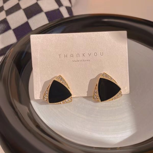 

Light Luxury Black Enamel Geometric Square Stud Earrings 2023 High Sense Zircon Earrings For Women Korea Fashion Jewelry Gift