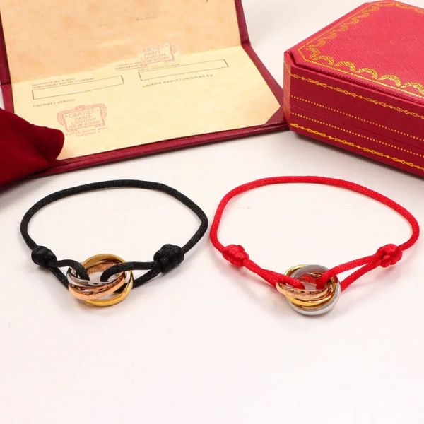 

2023 new arrival fashion stainless steel trinity ring string bracelet three rings hand strap couple bracelets for women and men fashion jewe, Golden;silver