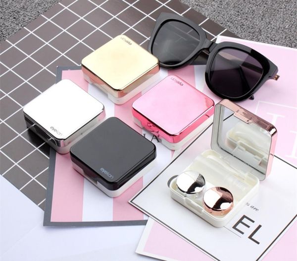 

reflective cover contact lens case with mirror color contact lenses case container cute lovely travel kit box women1447414