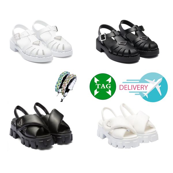 

2023 luxurys shoes slipper fashion women foam sandals prad platform designer slides soft leather summer triangle with logo, Black