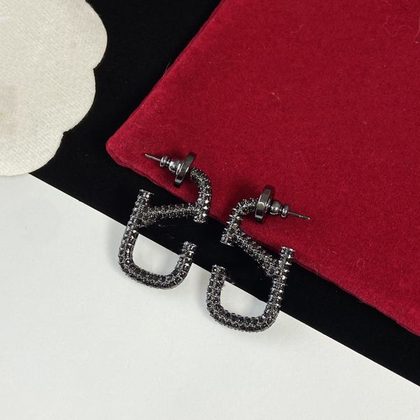 

designer earring charm v logo brand fashion hoop jewelry stud earing women luxury metal crystal pearl earring jeweler women's gifts olk, Golden