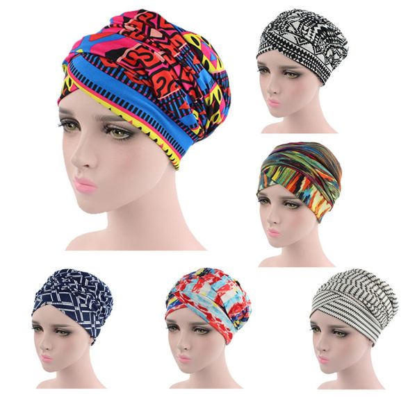 

women new african cotton wrapped head cap turban ladies hair accessories scarf hat headwrap long tail cap chemo hats5146696, Blue;gray