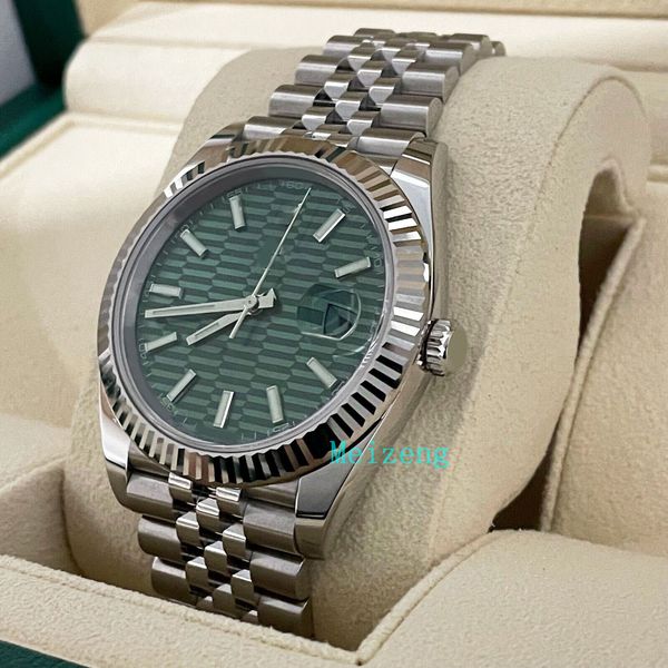 

luxury wristwatch brand new men's automatic watches datejust 41 green motif dial stainless jubilee fluted bezel ref: 126334, Slivery;brown