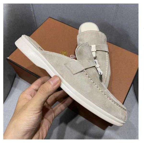 

lp piana summer walk charms embellished suede slippers macaroon luxe mule shoes genuine leather casual slip on flats for women luxury design, Black