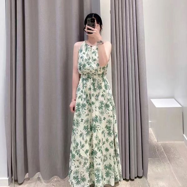 

casual dresses s-andro sleeveless floral dress halterneck fit a-line midi dress for womennew2023, Black;gray