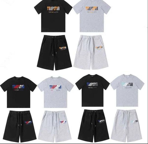 

men's t-shirts brand tracksuit t-shirt shorts suit two piece sets summer plush embroidery trapstar short sleeve sportswear, White;black